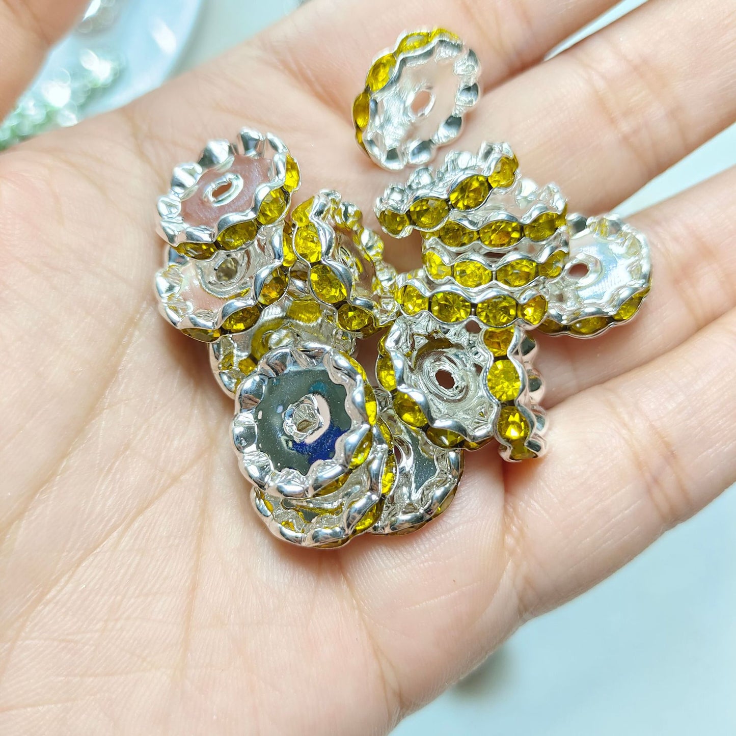 50Pcs/Lots 12mm & 15mm Wave Spacers Beads,Crystal Rhinestone Spacer,Rondelle Beads,Metal Beads,Mixed Color