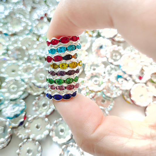 50Pcs/Lots 12mm & 15mm Wave Spacers Beads,Crystal Rhinestone Spacer,Rondelle Beads,Metal Beads,Mixed Color