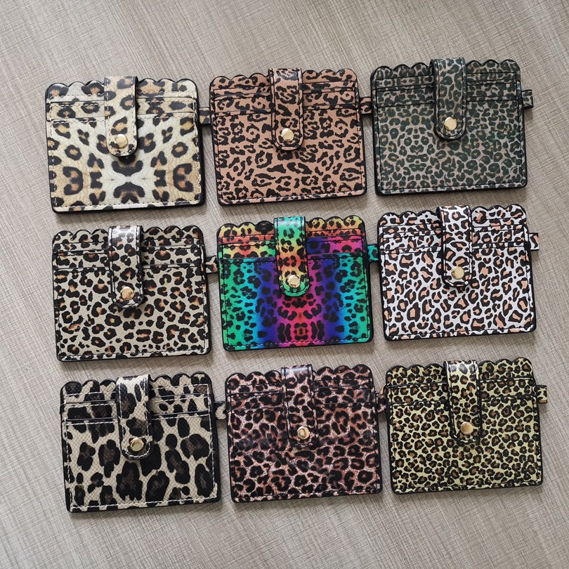 Leopard/Flower/butterfly Patterns Women Slim Credit Card Holder Mini Front Pocket Wallet Coin Purse Keychain