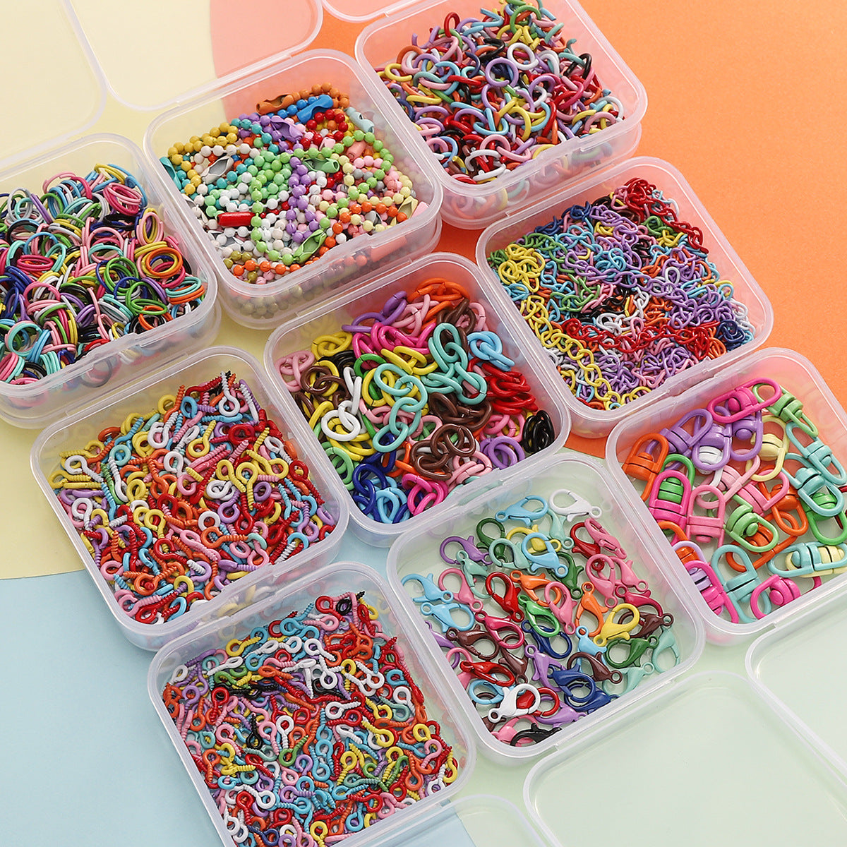Mixed Rainbow Color Alloy Lobster Clasp Hooks Ball Chains Open Rings for Keychain DIY Jewelry Making Findings Supplies Findings