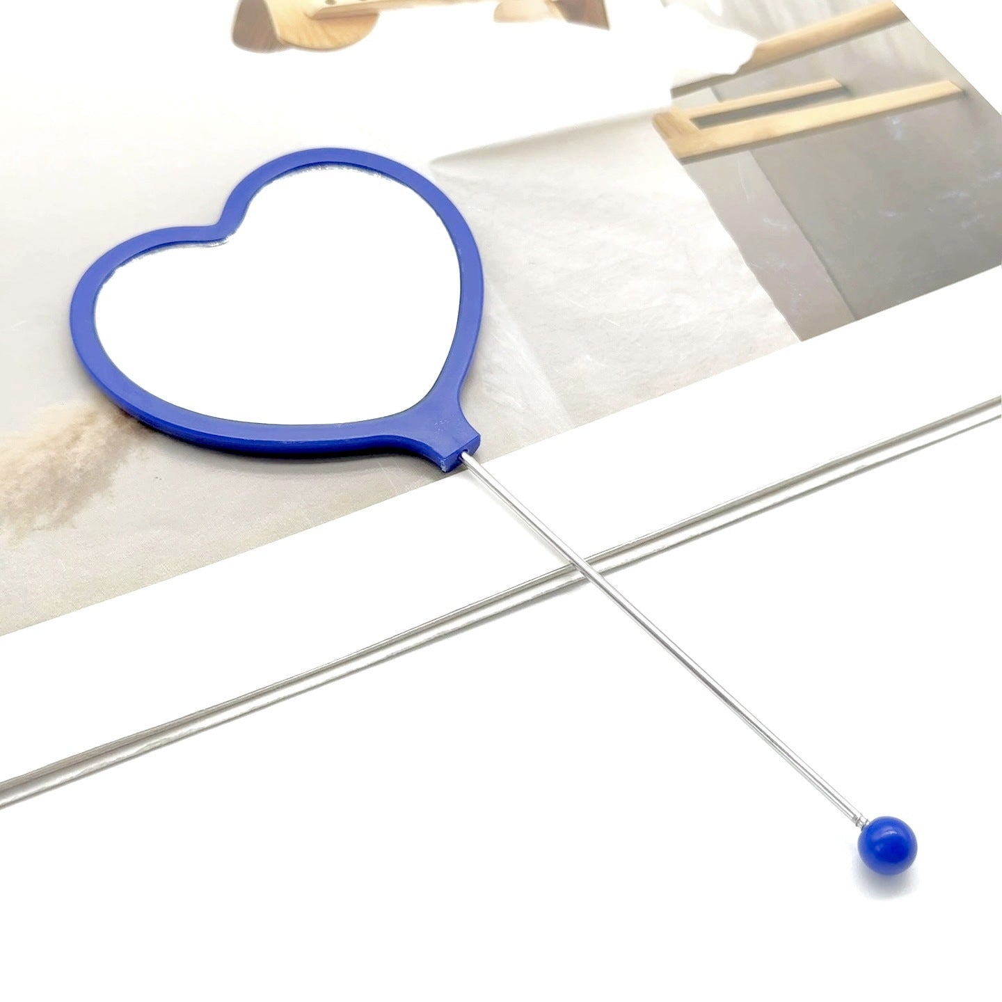 DIY Beadable Heart Shape Mirror Hand-Held Make Up Mirror in Solid Color, 162MM Long