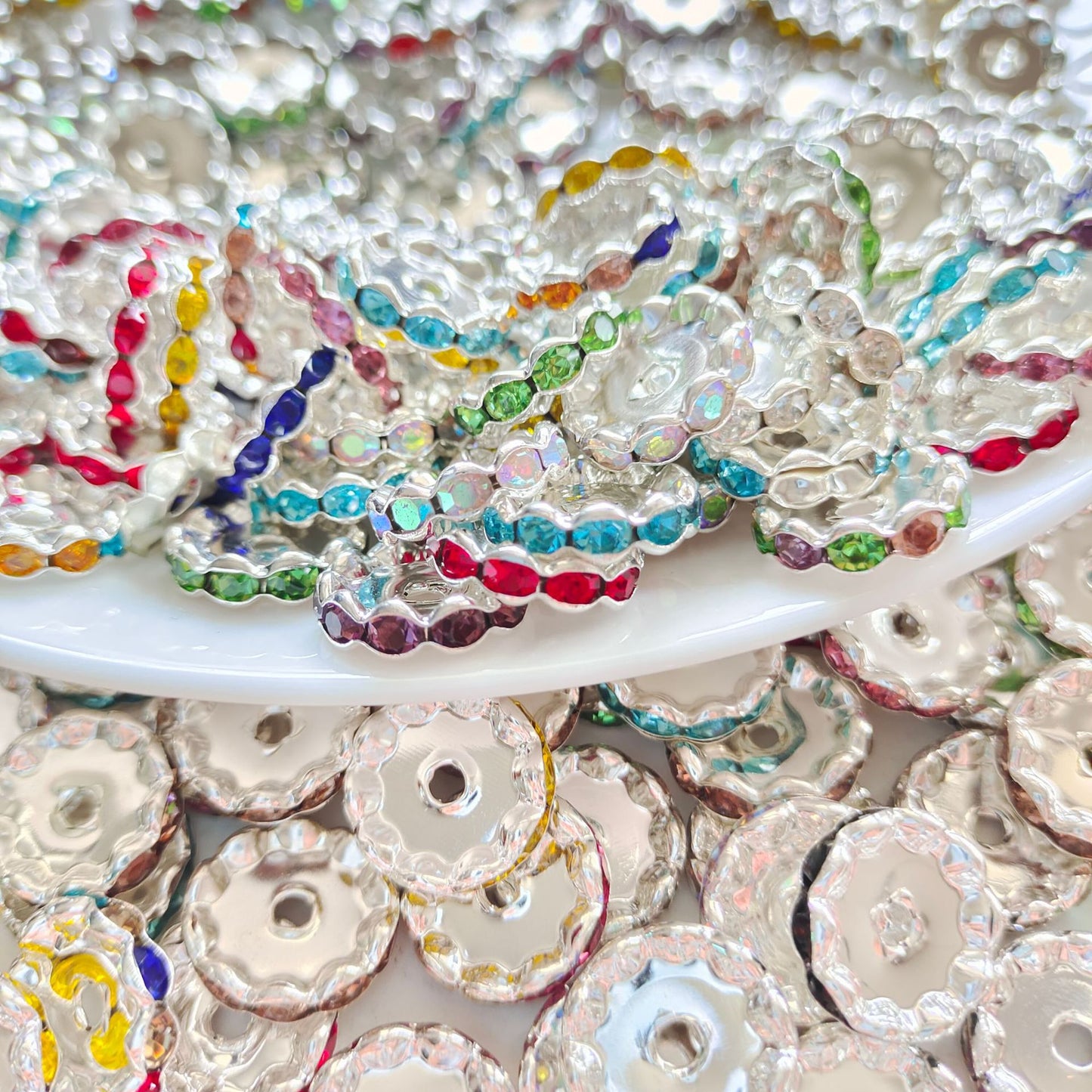 50Pcs/Lots 12mm & 15mm Wave Spacers Beads,Crystal Rhinestone Spacer,Rondelle Beads,Metal Beads,Mixed Color