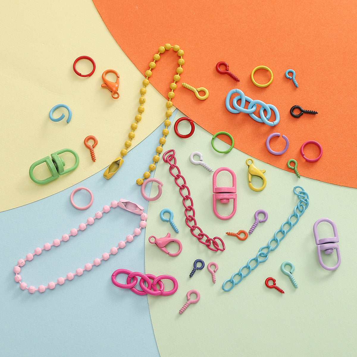 Mixed Rainbow Color Alloy Lobster Clasp Hooks Ball Chains Open Rings for Keychain DIY Jewelry Making Findings Supplies Findings