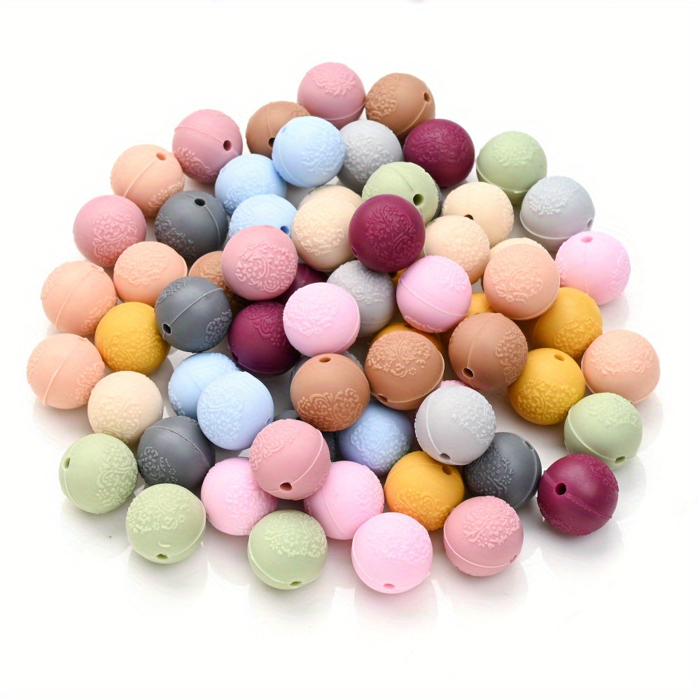 15mm Silicone Embossed Decorative Round Beads for DIY stuff beadable pen.Jewelry Making, Necklaces, Bracelets, Keychains, Handicraft Materials