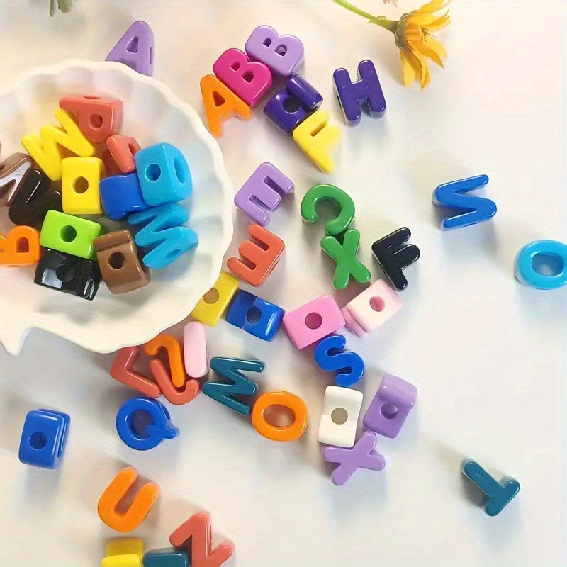 36pcs DIY Acrylic Alphabet & Number Beads with Hole for Stringing, 26 Letters & 10 Numbers (0-9), Vibrant Colors for Keychains, Shoe Charms, Bag Accessories, Phone Chains, String for Bracelet Making, Keychains, Creative Crafting, Lettered Bead Sets