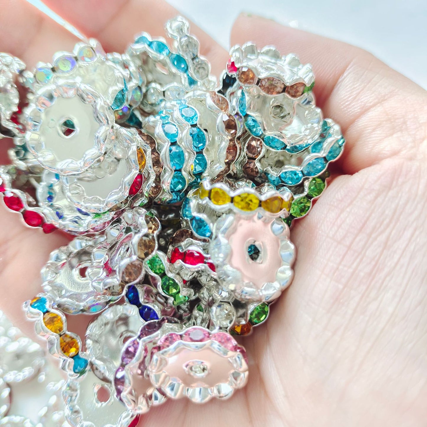 50Pcs/Lots 12mm & 15mm Wave Spacers Beads,Crystal Rhinestone Spacer,Rondelle Beads,Metal Beads,Mixed Color