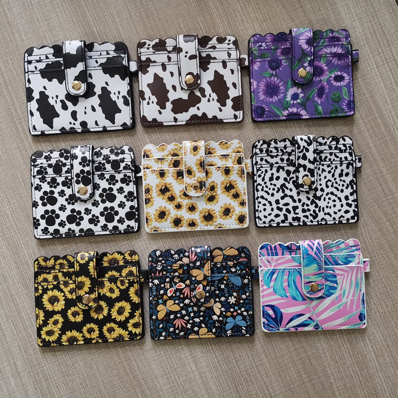 Leopard/Flower/butterfly Patterns Women Slim Credit Card Holder Mini Front Pocket Wallet Coin Purse Keychain