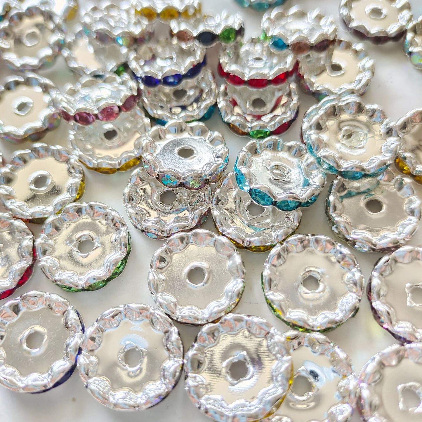 50Pcs/Lots 12mm & 15mm Wave Spacers Beads,Crystal Rhinestone Spacer,Rondelle Beads,Metal Beads,Mixed Color