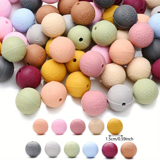 15mm Silicone Embossed Decorative Round Beads for DIY stuff beadable pen.Jewelry Making, Necklaces, Bracelets, Keychains, Handicraft Materials