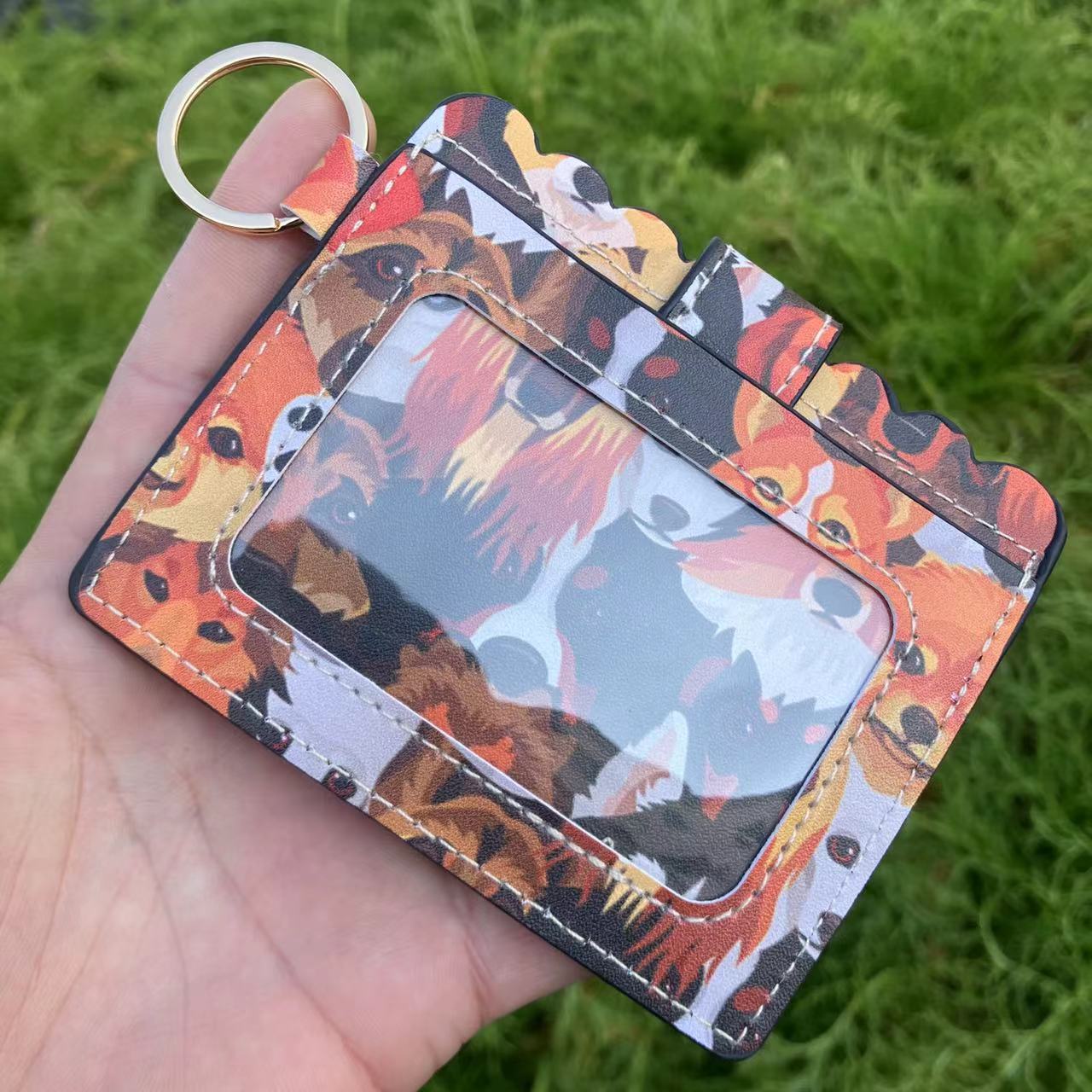 Leopard/Flower/butterfly Patterns Women Slim Credit Card Holder Mini Front Pocket Wallet Coin Purse Keychain