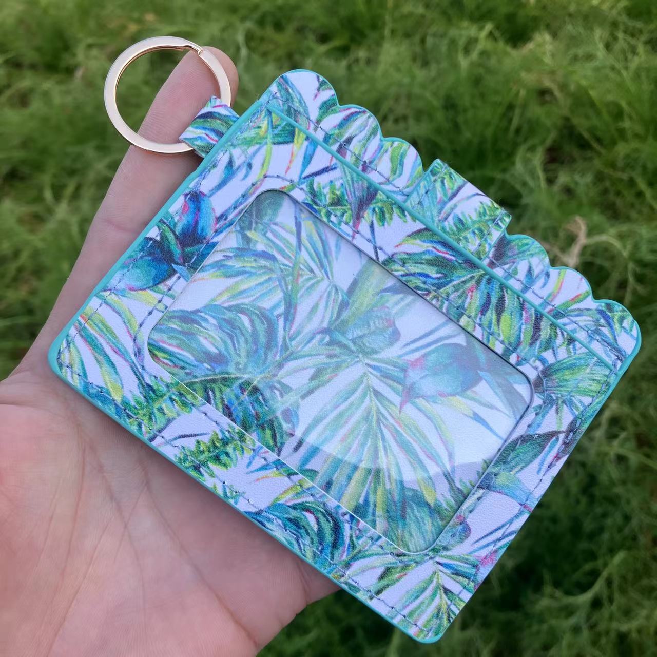 Leopard/Flower/butterfly Patterns Women Slim Credit Card Holder Mini Front Pocket Wallet Coin Purse Keychain