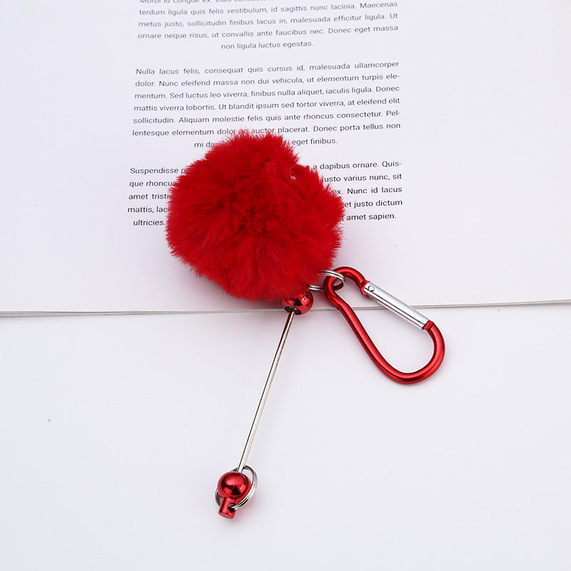Beadable Carabiner Keychain with Fluffy Pom Pom Balls, Metal Bar Snap Ring Keyring