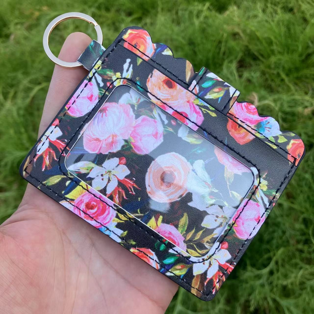 Leopard/Flower/butterfly Patterns Women Slim Credit Card Holder Mini Front Pocket Wallet Coin Purse Keychain