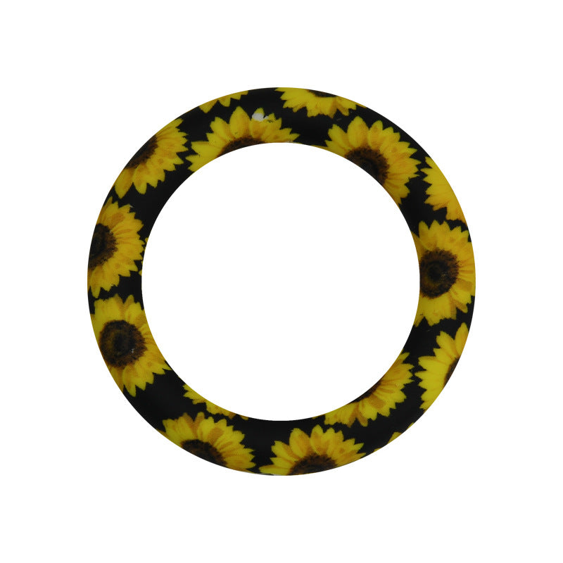 65mm Silicone Printed Ring, Round Silicone Solid Glitter Ring with 2 hole,Silicone beadable O rings,Silicone Loop for Car Hanging Charm Making