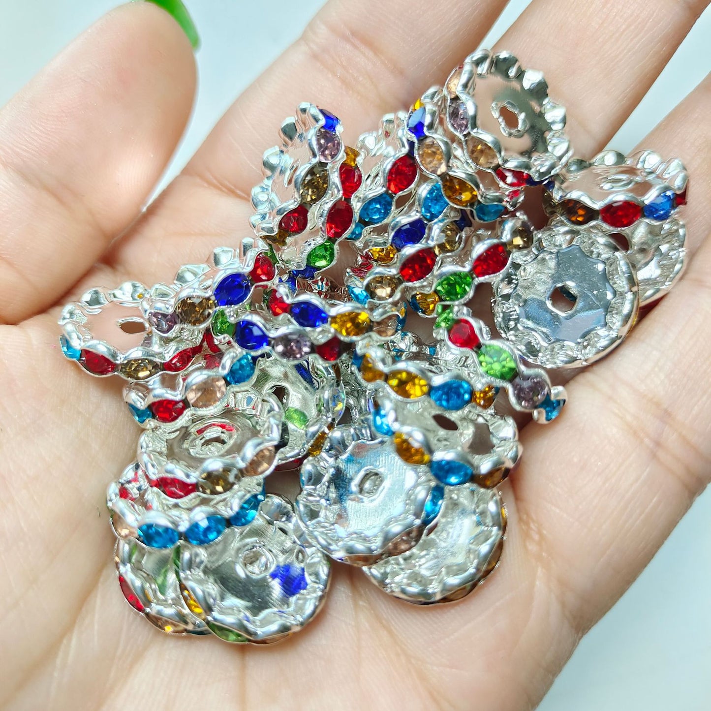 50Pcs/Lots 12mm & 15mm Wave Spacers Beads,Crystal Rhinestone Spacer,Rondelle Beads,Metal Beads,Mixed Color