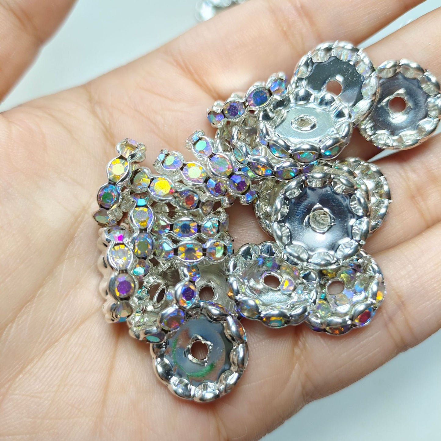 50Pcs/Lots 12mm & 15mm Wave Spacers Beads,Crystal Rhinestone Spacer,Rondelle Beads,Metal Beads,Mixed Color