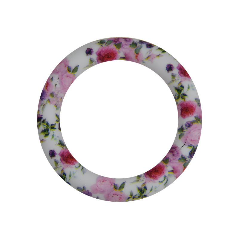 65mm Silicone Printed Ring, Round Silicone Solid Glitter Ring with 2 hole,Silicone beadable O rings,Silicone Loop for Car Hanging Charm Making