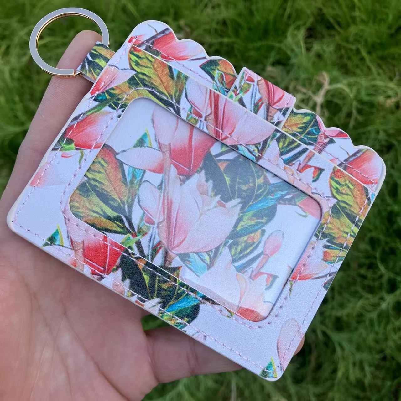 Leopard/Flower/butterfly Patterns Women Slim Credit Card Holder Mini Front Pocket Wallet Coin Purse Keychain