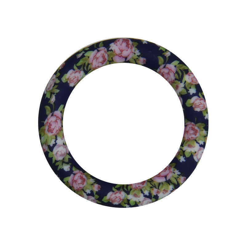 65mm Silicone Printed Ring, Round Silicone Solid Glitter Ring with 2 hole,Silicone beadable O rings,Silicone Loop for Car Hanging Charm Making