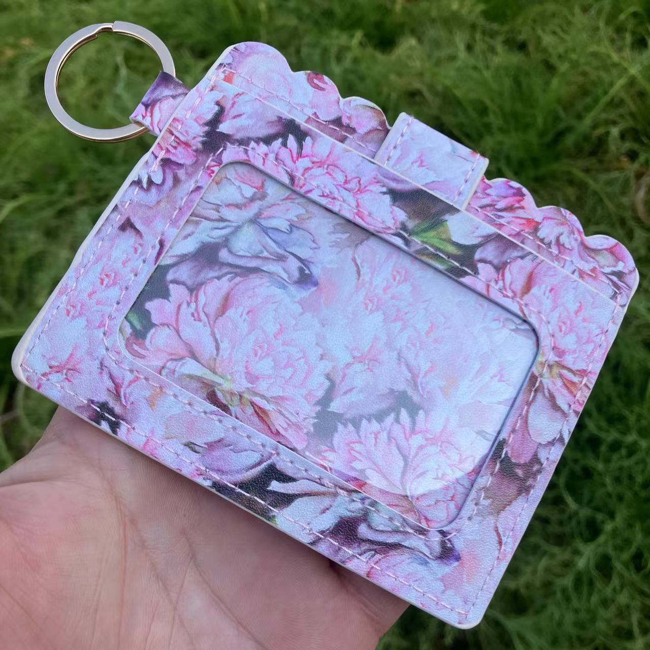 Leopard/Flower/butterfly Patterns Women Slim Credit Card Holder Mini Front Pocket Wallet Coin Purse Keychain
