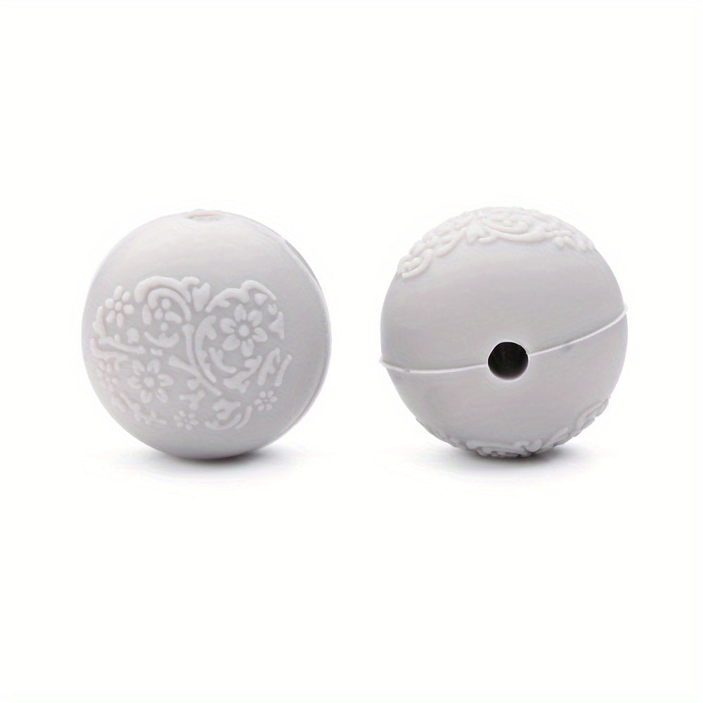 15mm Silicone Embossed Decorative Round Beads for DIY stuff beadable pen.Jewelry Making, Necklaces, Bracelets, Keychains, Handicraft Materials
