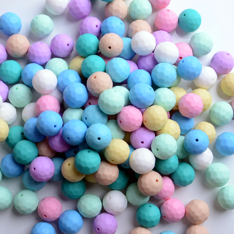 Faceted Round Shape 15mm Silicone Beads