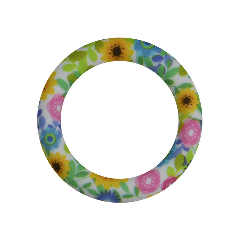 65mm Silicone Printed Ring, Round Silicone Solid Glitter Ring with 2 hole,Silicone beadable O rings,Silicone Loop for Car Hanging Charm Making