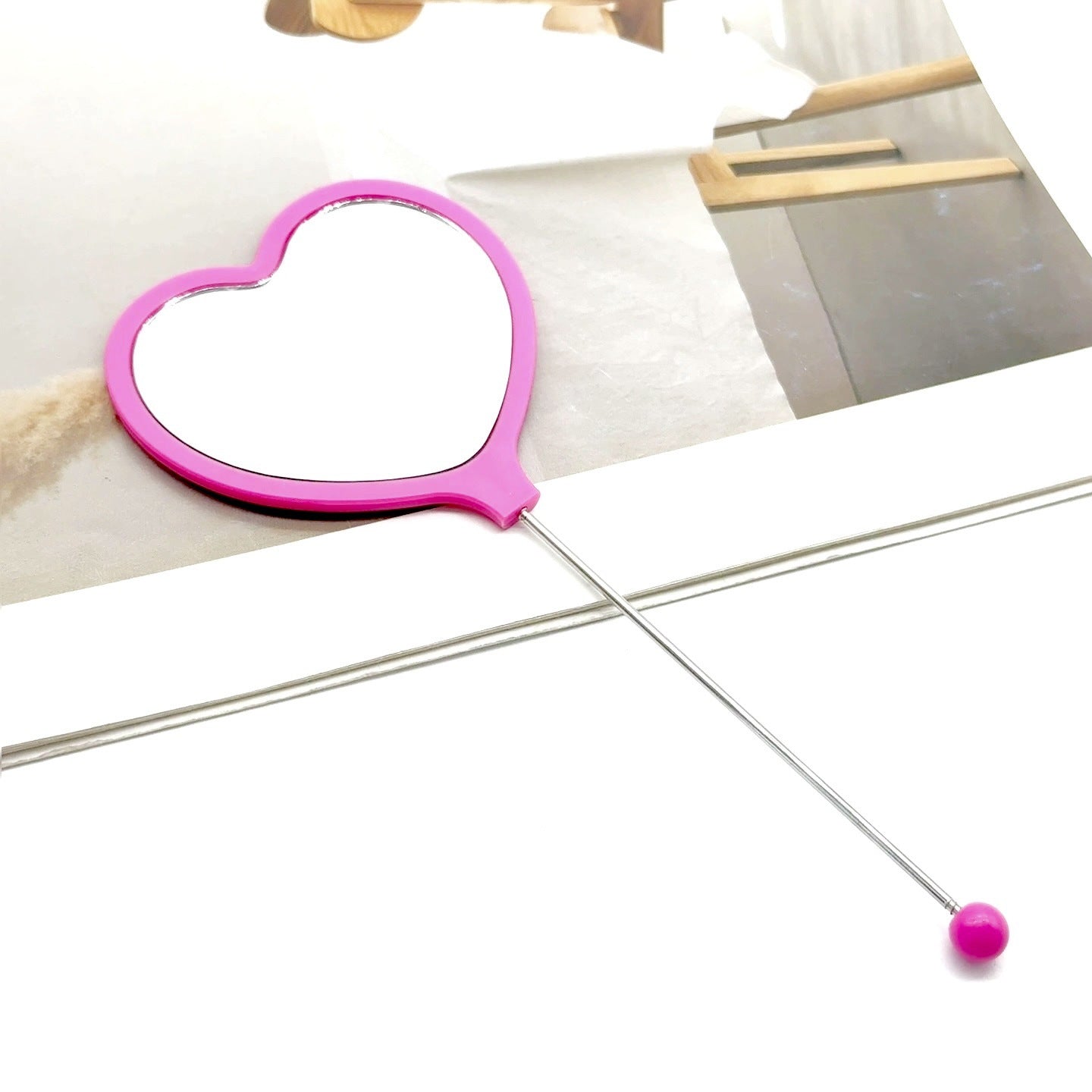 DIY Beadable Heart Shape Mirror Hand-Held Make Up Mirror in Solid Color, 162MM Long