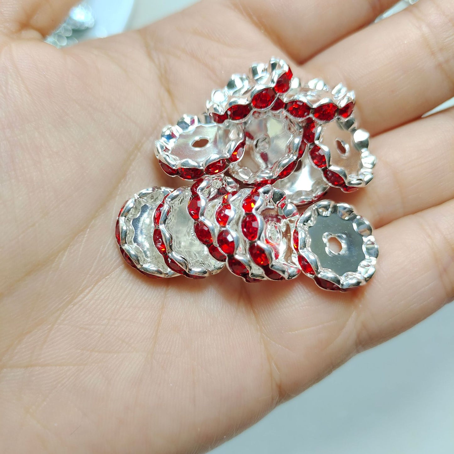 50Pcs/Lots 12mm & 15mm Wave Spacers Beads,Crystal Rhinestone Spacer,Rondelle Beads,Metal Beads,Mixed Color