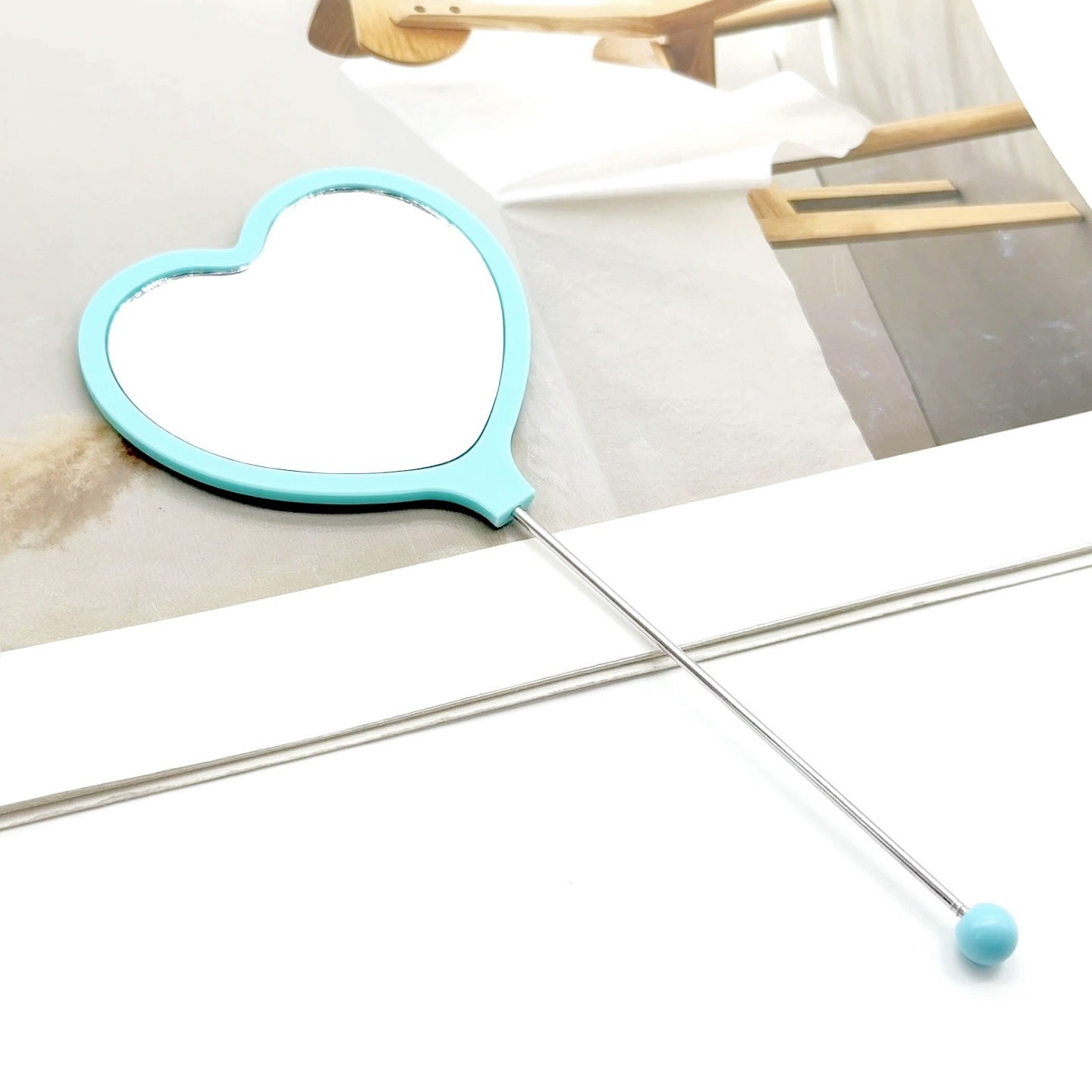 DIY Beadable Heart Shape Mirror Hand-Held Make Up Mirror in Solid Color, 162MM Long