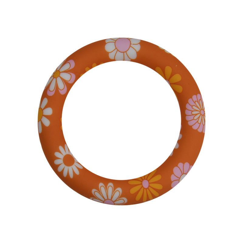 65mm Silicone Printed Ring, Round Silicone Solid Glitter Ring with 2 hole,Silicone beadable O rings,Silicone Loop for Car Hanging Charm Making