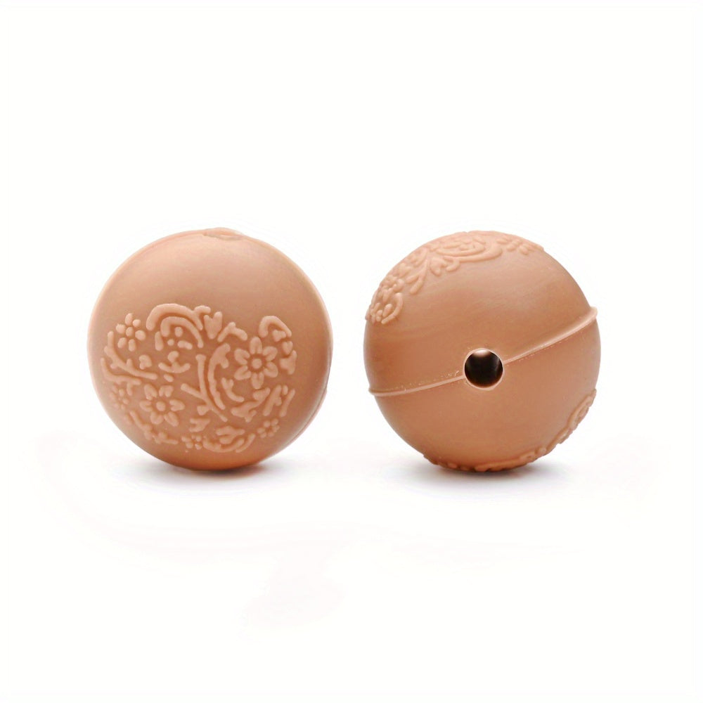 15mm Silicone Embossed Decorative Round Beads for DIY stuff beadable pen.Jewelry Making, Necklaces, Bracelets, Keychains, Handicraft Materials