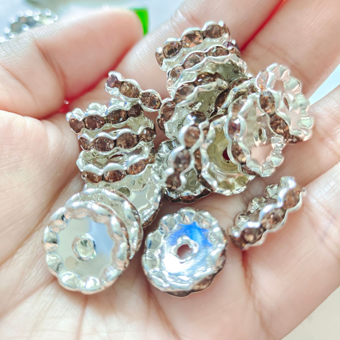 50Pcs/Lots 12mm & 15mm Wave Spacers Beads,Crystal Rhinestone Spacer,Rondelle Beads,Metal Beads,Mixed Color