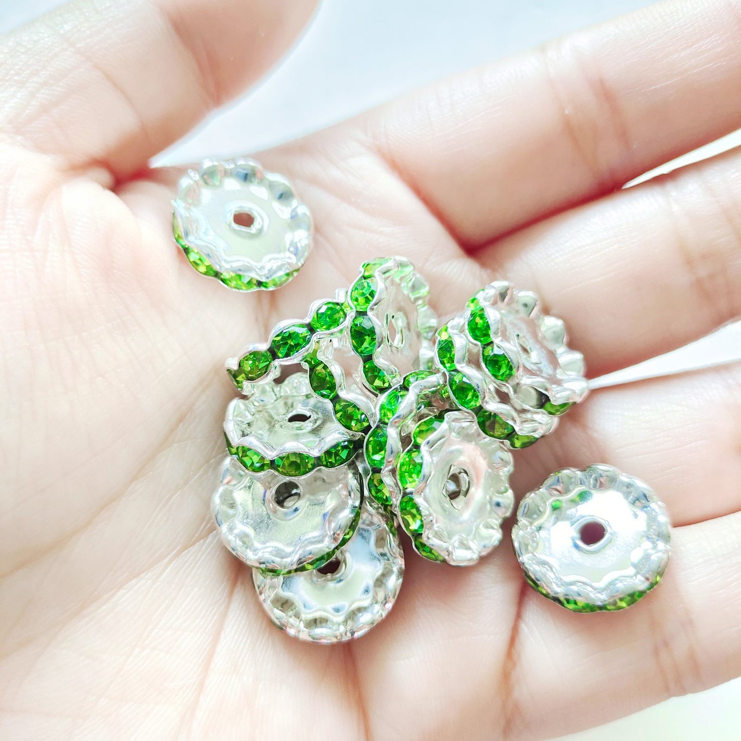 50Pcs/Lots 12mm & 15mm Wave Spacers Beads,Crystal Rhinestone Spacer,Rondelle Beads,Metal Beads,Mixed Color