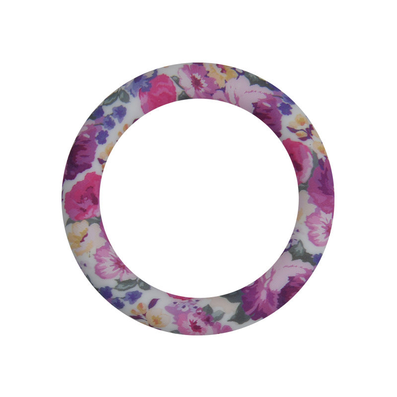 65mm Silicone Printed Ring, Round Silicone Solid Glitter Ring with 2 hole,Silicone beadable O rings,Silicone Loop for Car Hanging Charm Making