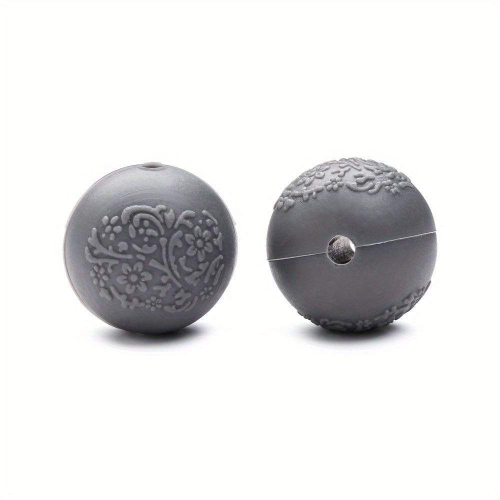 15mm Silicone Embossed Decorative Round Beads for DIY stuff beadable pen.Jewelry Making, Necklaces, Bracelets, Keychains, Handicraft Materials