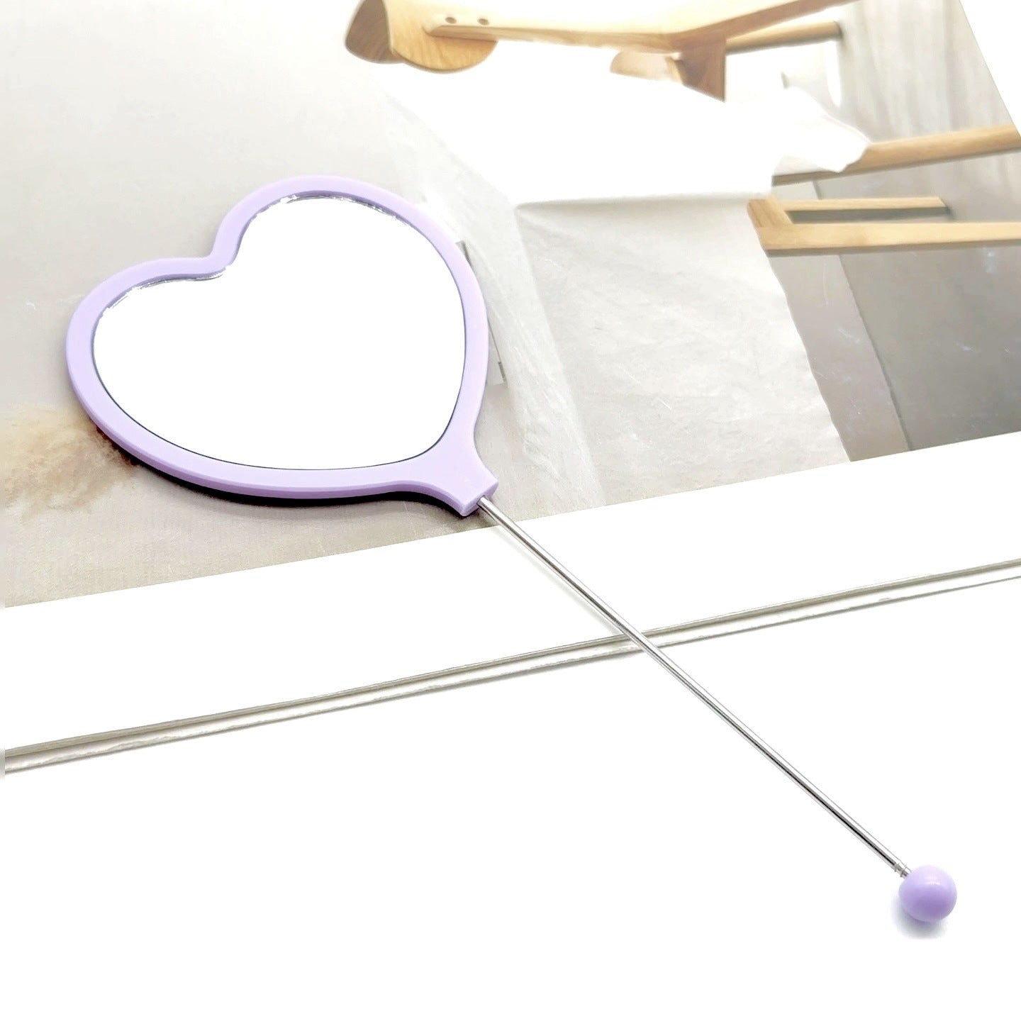DIY Beadable Heart Shape Mirror Hand-Held Make Up Mirror in Solid Color, 162MM Long