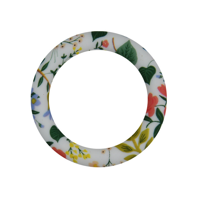 65mm Silicone Printed Ring, Round Silicone Solid Glitter Ring with 2 hole,Silicone beadable O rings,Silicone Loop for Car Hanging Charm Making
