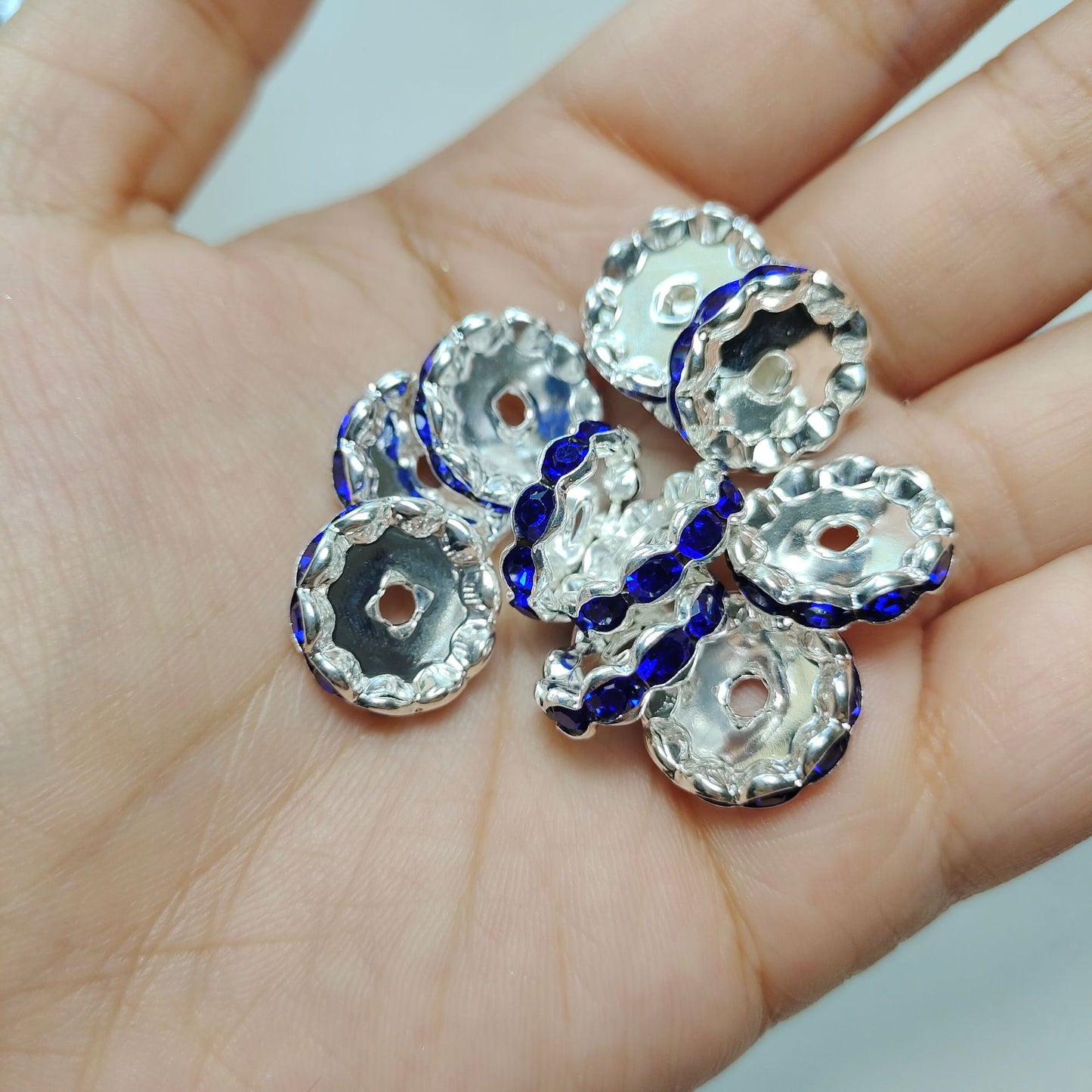 50Pcs/Lots 12mm & 15mm Wave Spacers Beads,Crystal Rhinestone Spacer,Rondelle Beads,Metal Beads,Mixed Color
