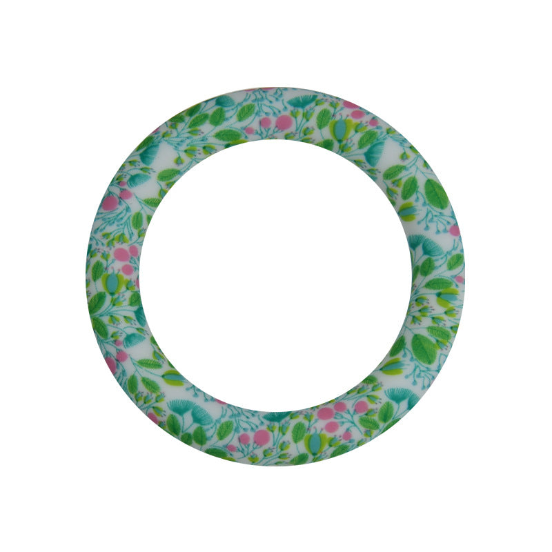 65mm Silicone Printed Ring, Round Silicone Solid Glitter Ring with 2 hole,Silicone beadable O rings,Silicone Loop for Car Hanging Charm Making