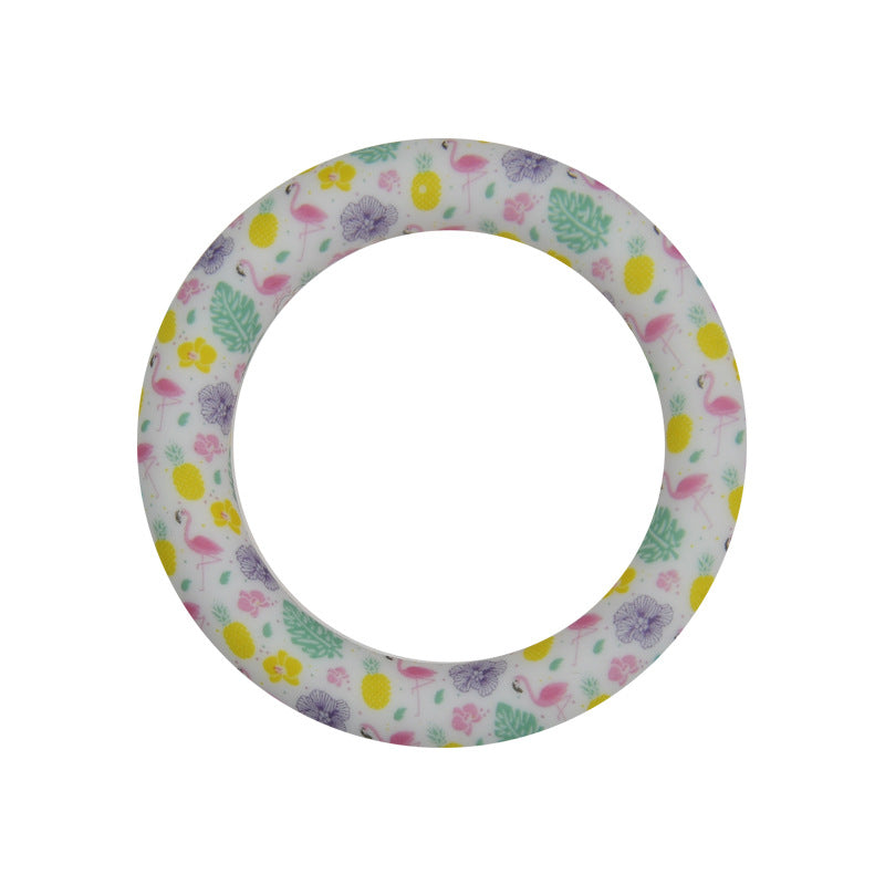 65mm Silicone Printed Ring, Round Silicone Solid Glitter Ring with 2 hole,Silicone beadable O rings,Silicone Loop for Car Hanging Charm Making