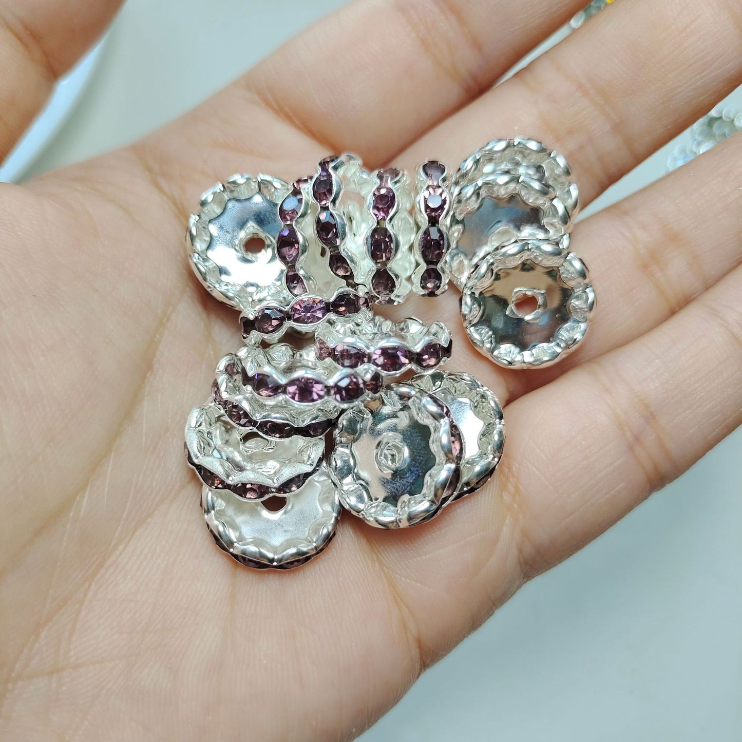 50Pcs/Lots 12mm & 15mm Wave Spacers Beads,Crystal Rhinestone Spacer,Rondelle Beads,Metal Beads,Mixed Color