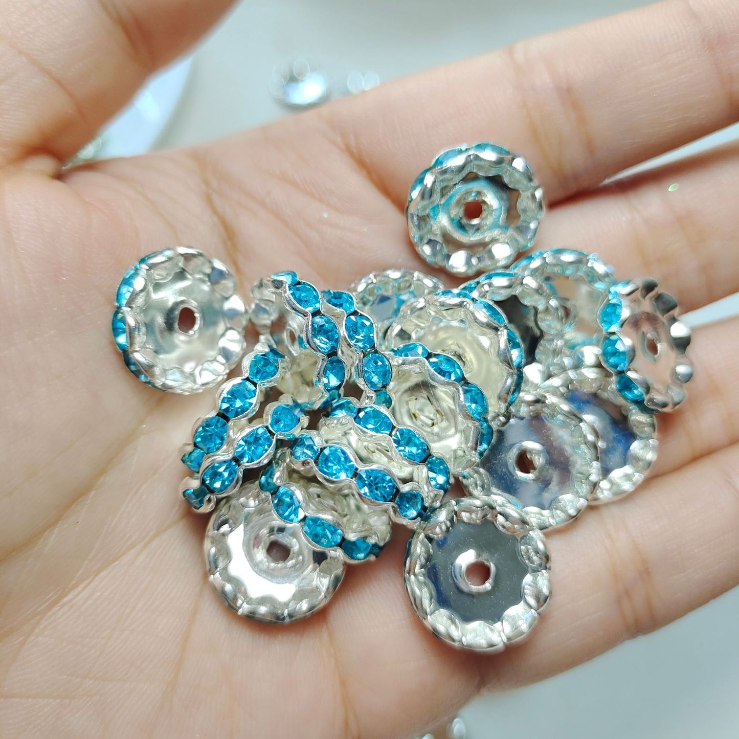50Pcs/Lots 12mm & 15mm Wave Spacers Beads,Crystal Rhinestone Spacer,Rondelle Beads,Metal Beads,Mixed Color