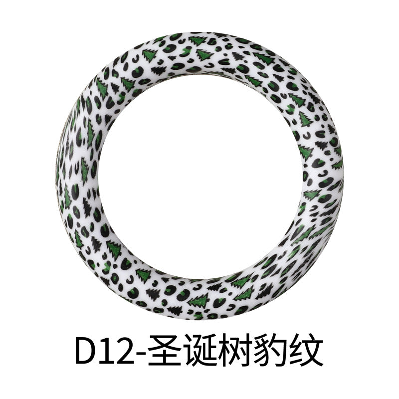 65mm Silicone Printed Ring, Round Silicone Solid Glitter Ring with 2 hole,Silicone beadable O rings,Silicone Loop for Car Hanging Charm Making