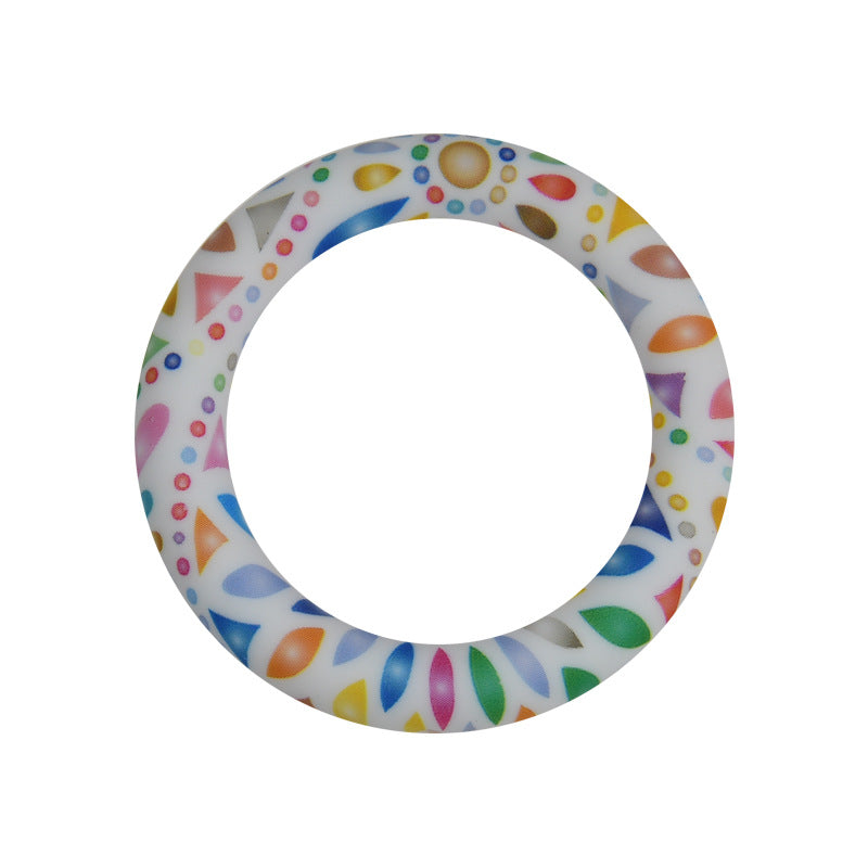 65mm Silicone Printed Ring, Round Silicone Solid Glitter Ring with 2 hole,Silicone beadable O rings,Silicone Loop for Car Hanging Charm Making