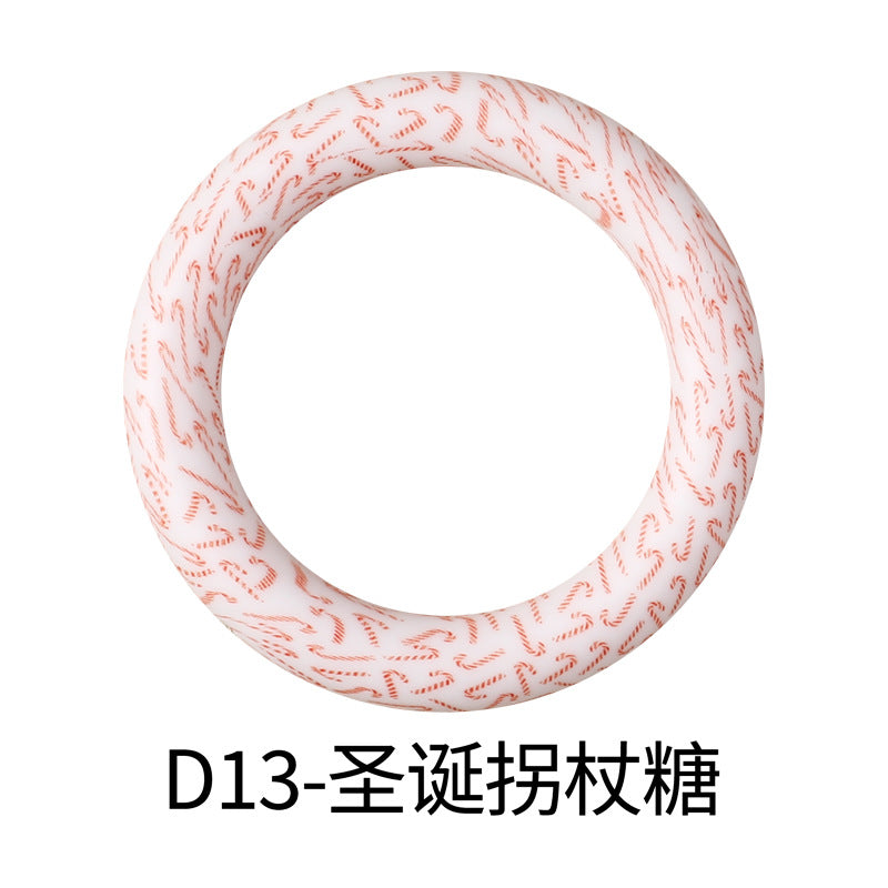 65mm Silicone Printed Ring, Round Silicone Solid Glitter Ring with 2 hole,Silicone beadable O rings,Silicone Loop for Car Hanging Charm Making