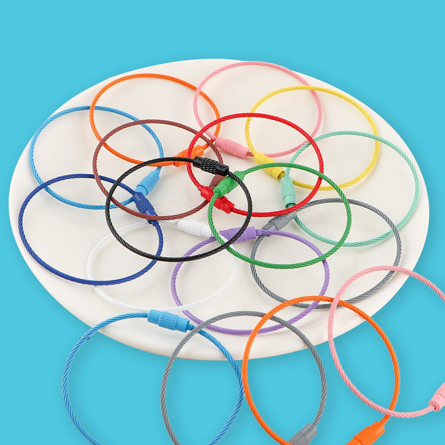 Beadable Wire Loop,Stainless Steel Wire Rings ,Colors Cable Keyrings,Wire Cable Keychain ,Ring for Bogg Bag Stanley Tumbler Cup Charm Making,Colored Metal Loop