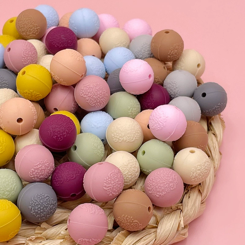 15mm Silicone Embossed Decorative Round Beads for DIY stuff beadable pen.Jewelry Making, Necklaces, Bracelets, Keychains, Handicraft Materials