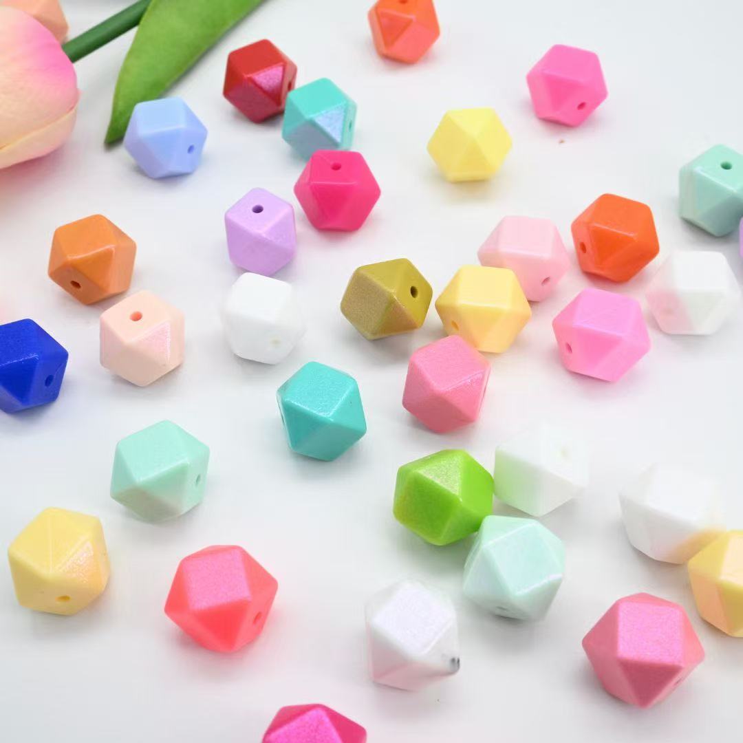 14mm Silicone Shiny Opal Hexagon Bead