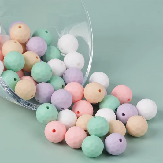 Faceted Round Shape 15mm Silicone Beads